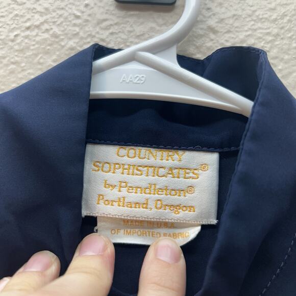 Vintage Country Sophisticates Pendleton Navy Blue Mandarin Collar Minimalist M - Picture 4 of 6